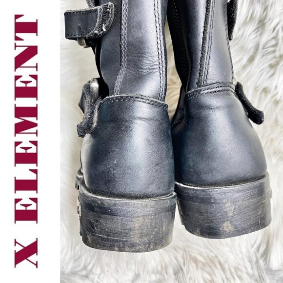 X ELEMENT Men's Black Leather Steel Toe Oil Resistant Moto Work Boots, Size 9 - Picture 9 of 14